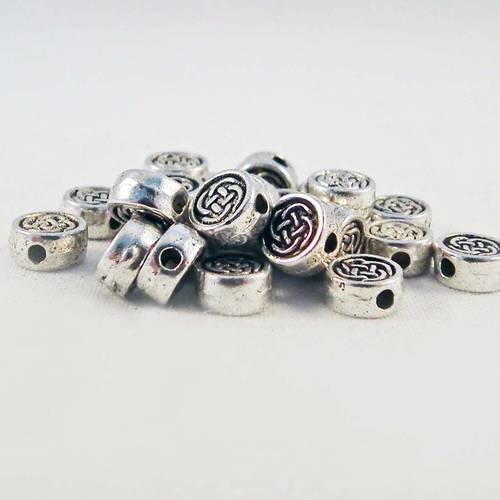 Lot de 5 perles intercalaires spacer rondes 7mm à motifs celtiques argent vieilli 