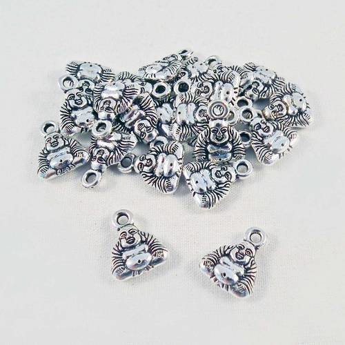 Bz44 - lot de 2 mini breloques pendentifs charm buddha bien portant chance spiritualité, argent vieilli, 12mm x 8mm. 