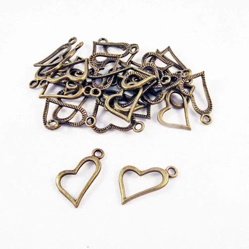 Bcp88 - lot de 5 breloques pendentifs coeur ajouré arrondi à motifs rayures de couleur bronze valentin 