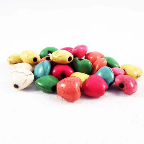 Phw35c - lot de 10 perles howlite multicolores en forme de coeur fissures naturelles 