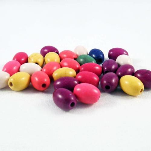 Phw35l - lot de 10 perles ovales rondes howlite multicolores 8mm x 6mm 