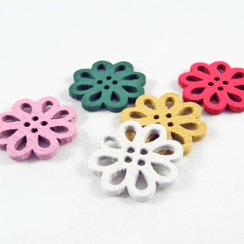 Pbb20 - lot de 5 perles connecteurs en bois en forme de fleurs de couleurs mixtes intercalaire spacer 