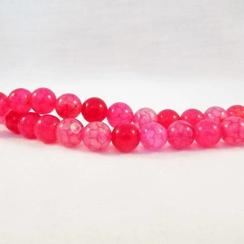 Pdl78 - lot de 10 perles en agate veine de dragon ronde de 8mm de couleur rose fuchsia blanc 