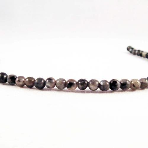 Pfm05p - 20 perles naturelles labradorite larvikite de norvège teintes gris noir marbré de 4mm 