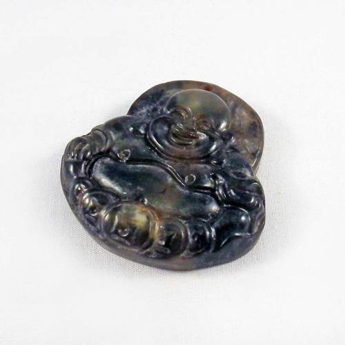 Magnifique grande breloque pendentif en jade vieilli buddha bien portant asiatique légers reflets vert 