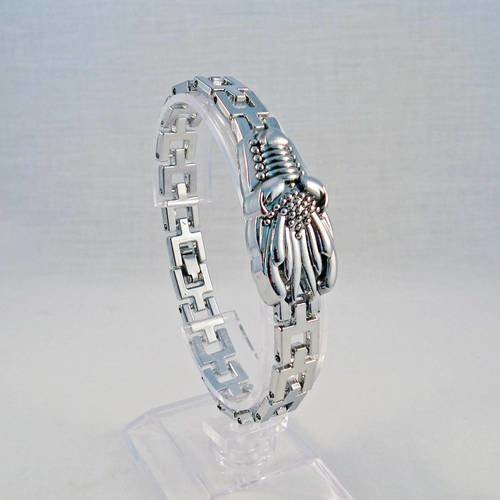 Pu101m - support bracelet style masculin en acier stainless larges maillons à motif tribal 