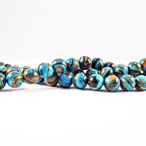 Pfm08p - lot de 5 perles pierre abacus de turquie à rayures bleu marron noir zébré géométrie 