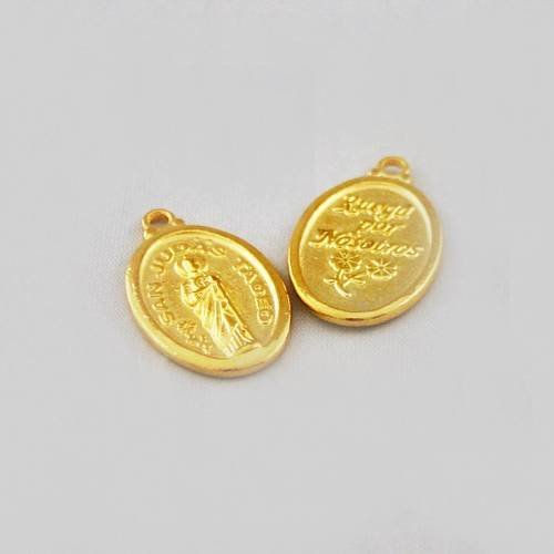 Btr15 - lot de 2 breloques pendentifs médaille médaillon religieux de couleur doré 