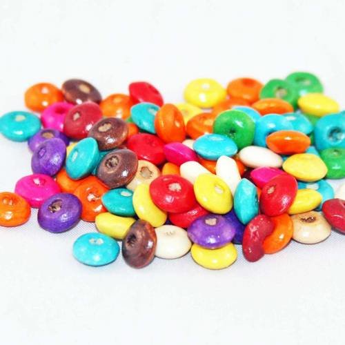 Pbb17 - lot de 20 perles en bois de forme de rondelles de couleurs mixtes 