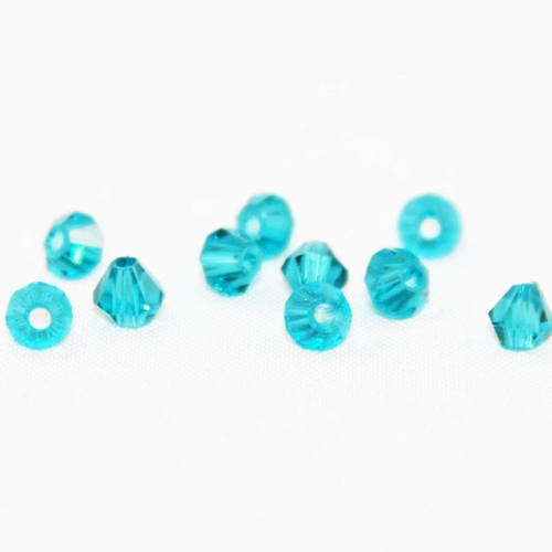 Psm01t - lot de 10 perles 4mm couleur bleu turquoise en verre cristal transparent à facettes bicones toupie 