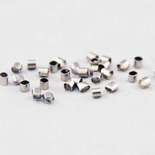 Cpe09c - lot de 30 perles à écraser tubes de couleur argenté de 2mm x 1,7mm en métal 