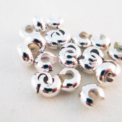 Cp01 - 30 cache-perles à écraser, couleur argenté, 3mm 