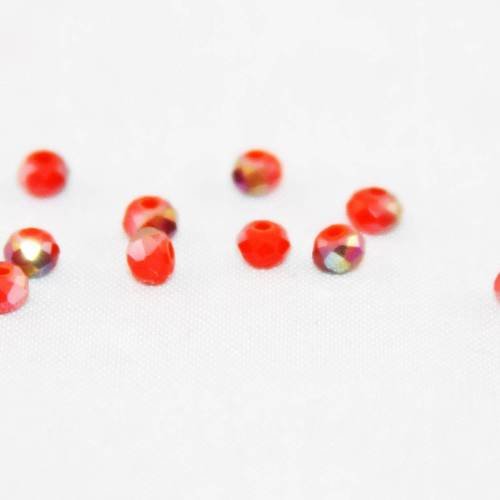 Psw33 - 10 perles précieuses de 3mm en verre cristal à facettes de couleur rouge orangé à reflets métalliques électriques 