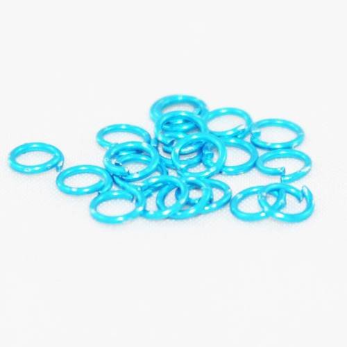 Mc22 - 20 anneaux de jonction ouvert de couleur bleu turquoise à reflets métalliques électriques de 5mm de diamètre
