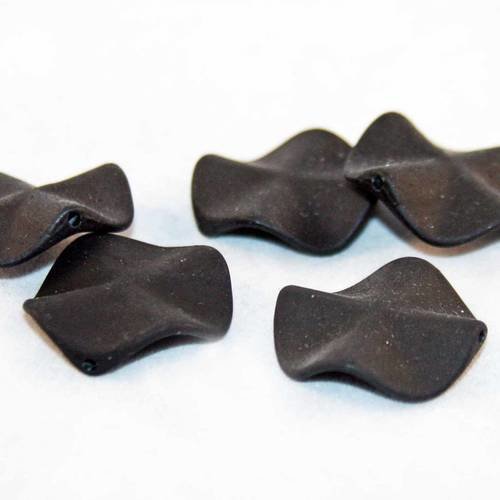 Pco45 - lot de 5 rares perles en verre finit mat doux effet caoutchouc noir forme ronde irrégulière 