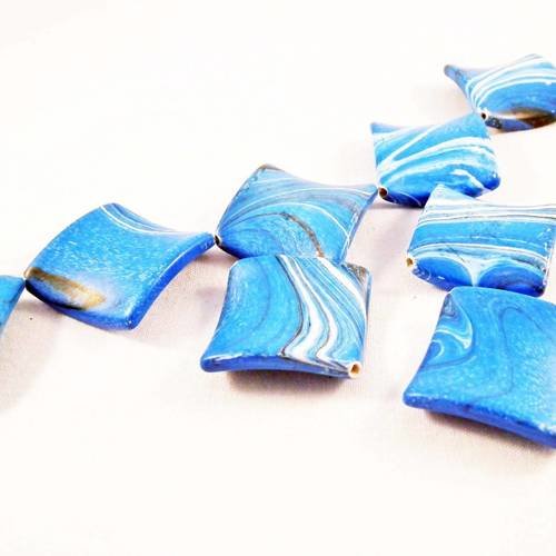 Pco23 - lot de 2 perles en verre finit mat effet doux de forme carré plate arrondi motifs bleu turquoise 