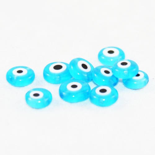 Pdl57 - rare 5 perles rondes plates irrégulières uniques en verre oeil grec chanceux bleu turquoise blanc noir 