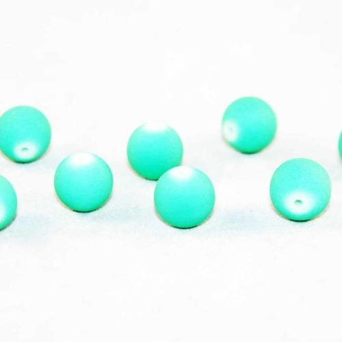 Pmc04 - rares 5 perles en verre vert aqua opaque finit mat doux effet caoutchouc vintage de 12mm 