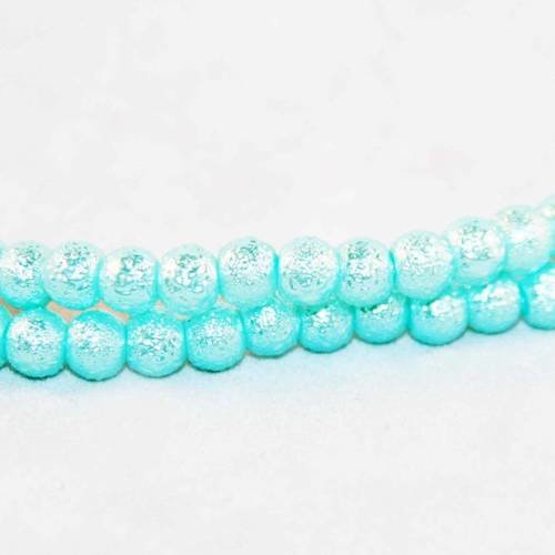 Pmg15 - 5 rares perles magiques bleu vert aqua pâles à motifs finit effet satiné à reflets de 6mm 