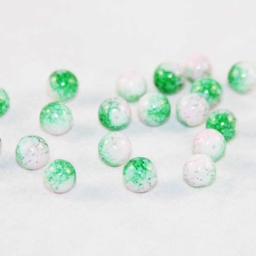 Pdl85 - rares 5 perles en verre rose bonbon vert motifs abstrait vintage veine tribal de 8mm 