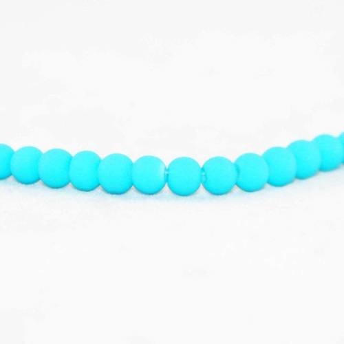 Pmc05 - rares 5 perles en verre bleu turquoise opaque finit mat doux effet caoutchouc vintage mer marin 
