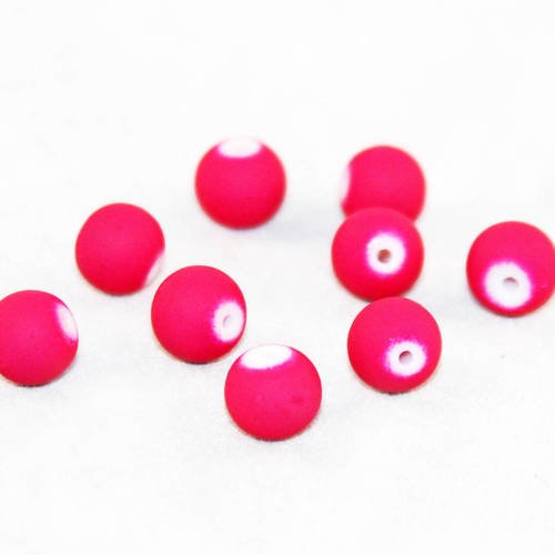 Pmc08 - rares 5 perles en verre rose opaque finit mat doux effet caoutchouc vintage romantique de 8mm 
