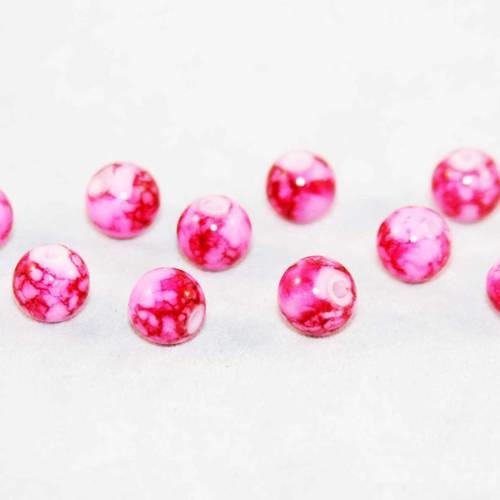 Pdl111 - 5 perles en verre teintes rose ton sur ton motifs abstraits rares vintage tribal fleur de 8mm 