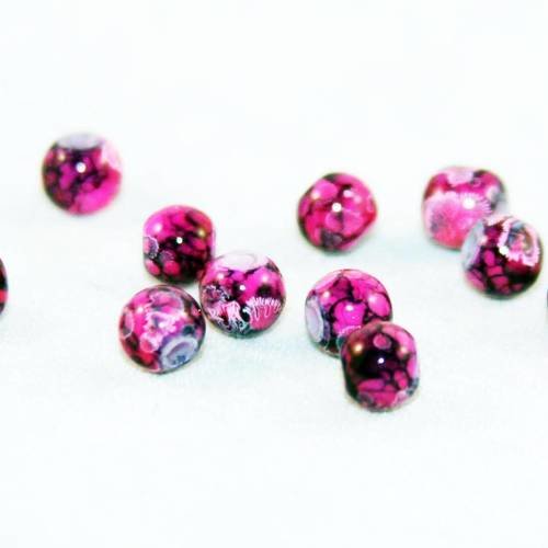 Pdl112 - 5 perles en verre teintes rose mauve violet motifs abstraits rares vintage tribal fleur de 6mm 