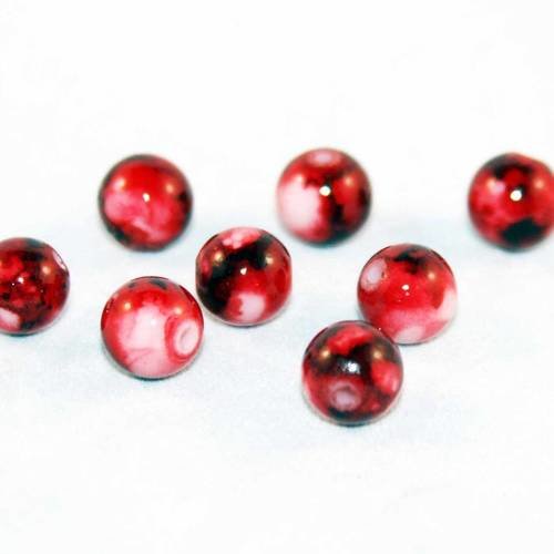 Pdl113 - 5 perles en verre teintes rouge rose motifs abstraits rares vintage romantique de 10mm 