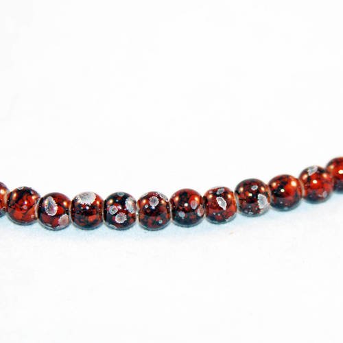 Pdl138 - 5 perles en verre teintes marron brun café à motifs fleurs abstrait tribal totem rares vintage de 6mm 