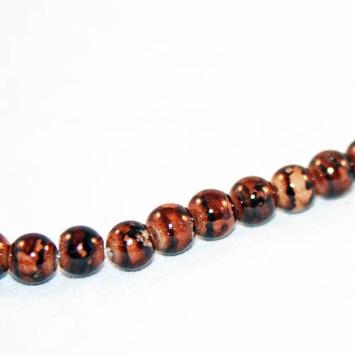 Pdl139 - 5 perles en verre teintes marron brun café à motifs rares vintage de 8mm de diamètre 