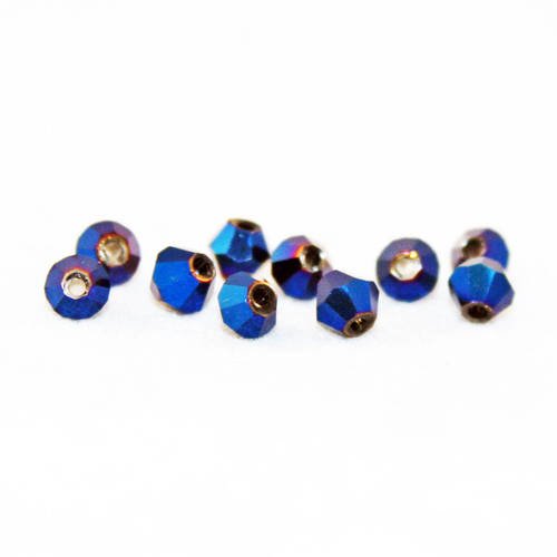 Psm01b - lot de 10 perles à facettes en verre cristal bicône de 4mm x 4mm de couleur bleu foncé métallique à reflets électriques 