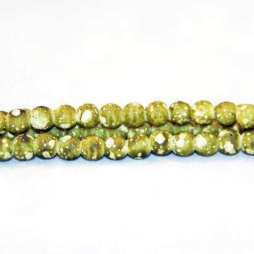 Pmc02 - lot de 5 rares perles en verre finit mat doux effet caoutchouc 8mm à motifs abstrait kaki tribal 
