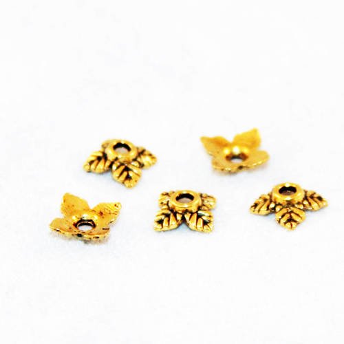Cal18 - lot de 5 calottes doré antique en forme de fleur feuille de 6mm x 6mm 
