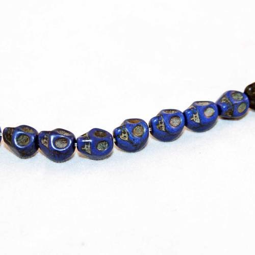 Phw73m - lot de 5 mini perles howlite tête de mort bleu marine foncé à fissures halloween 