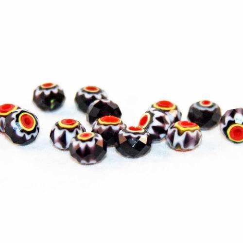 Psw39 - 5 perles précieuses noir blanc jaune rouge à reflets en cristal de verre tribal totem jamaïque bob marley 