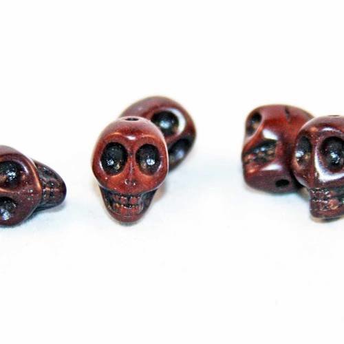 Lot de 5 petites perles howlite tête de mort rare marron brun café vintage halloween 