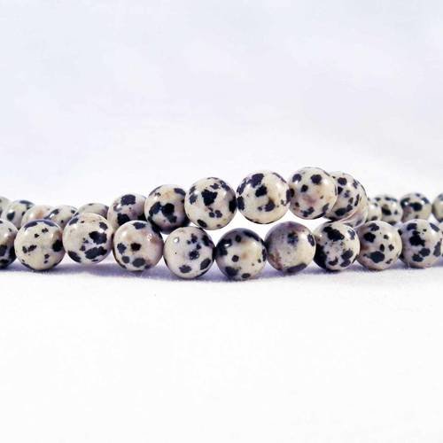Lot de 10 perles naturelles jasper à pois dalmatien de 8mm de diamètre 