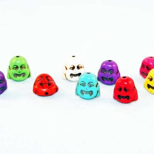 Magnifique lot de 5 petites breloques pendentifs connecteurs howlite buddha zen happy 1.5cm de couleurs mixtes 