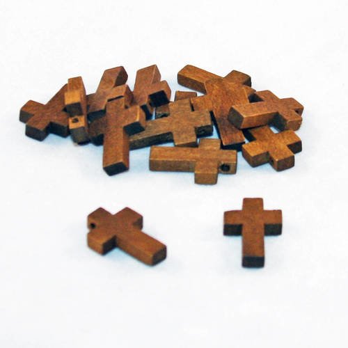 Int105 - lot de 2 breloques pendentifs en bois en forme de croix de couleur bois naturel cèdre 