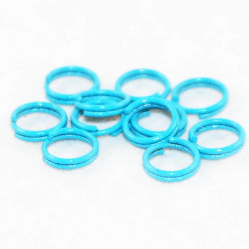 Fc35b - 10 anneaux de jonction ouvert doubles de couleur bleu ciel de 6mm x 2.5mm 