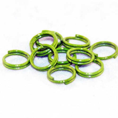 Fc35v - 10 anneaux de jonction ouvert doubles de couleur vert de 6mm x 2.5mm 