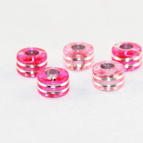 Int84 - lot de 5 perles à motifs rayures teintes de rose foncé et pâle transparent de 8mm x 6mm 