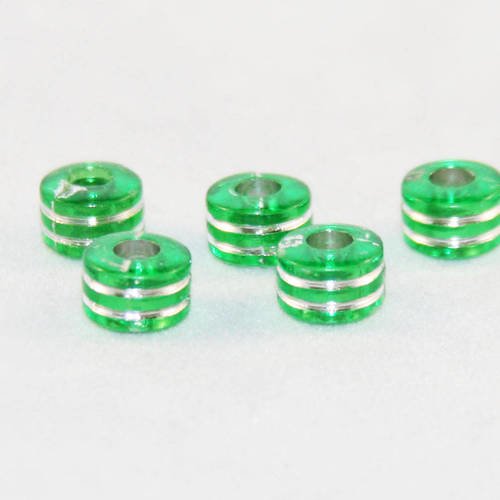 Int87 - lot de 5 perles à motifs rayures vert transparent de 8mm x 6mm 
