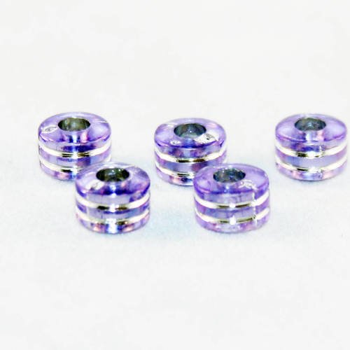 Int88 - lot de 5 perles à motifs rayures violet transparent de 8mm x 6mm 