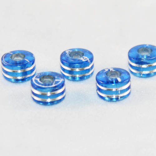 Int89 - lot de 5 perles à motifs rayures bleu royal foncé transparent de 8mm x 6mm mer marin 