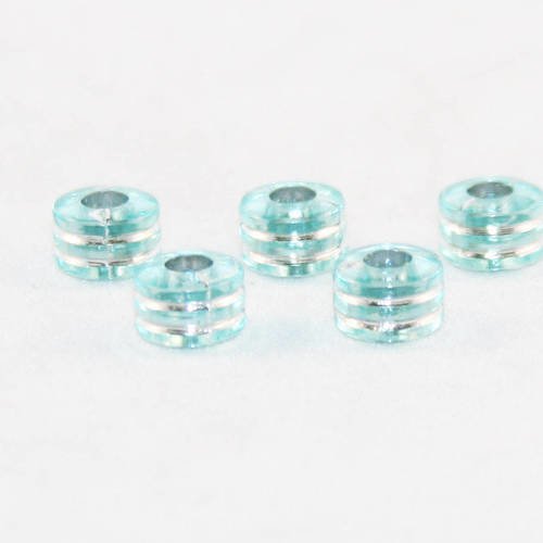 Lot de 5 perles à motifs rayures bleu aqua pâle transparent de 8mm x 6mm 