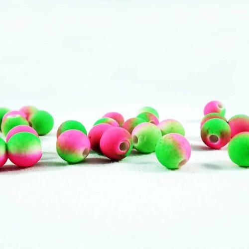 Pmc13 - lot de 10 perles texture mat caoutchouc de couleurs pop fluo néon teintes fraise rose et vert ton 