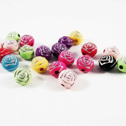 Pdl39 - lot de 10 perles en forme de fleur de couleurs mixtes à motifs argent brillant de 8mm 