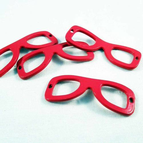 Pu98 - 1 connecteur en émail en forme de lunettes lecture livre rouge avec légères imperfections 